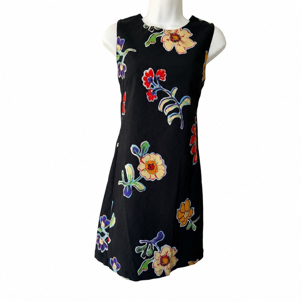 Desigual Womens Navy Floral Sleeveless Shift Mini Dress Large Art‎ Print Boho